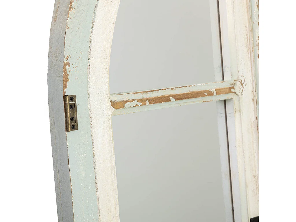 Espelho de madeira e metal com acabamento envelhecido