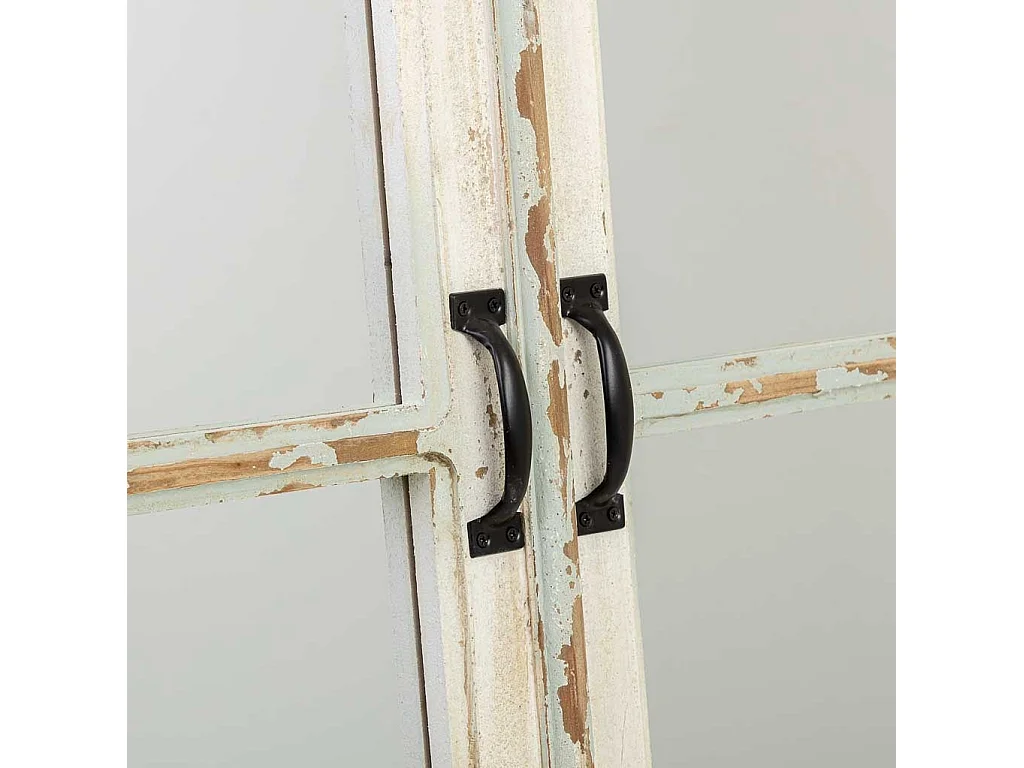 Espelho de madeira e metal com acabamento envelhecido