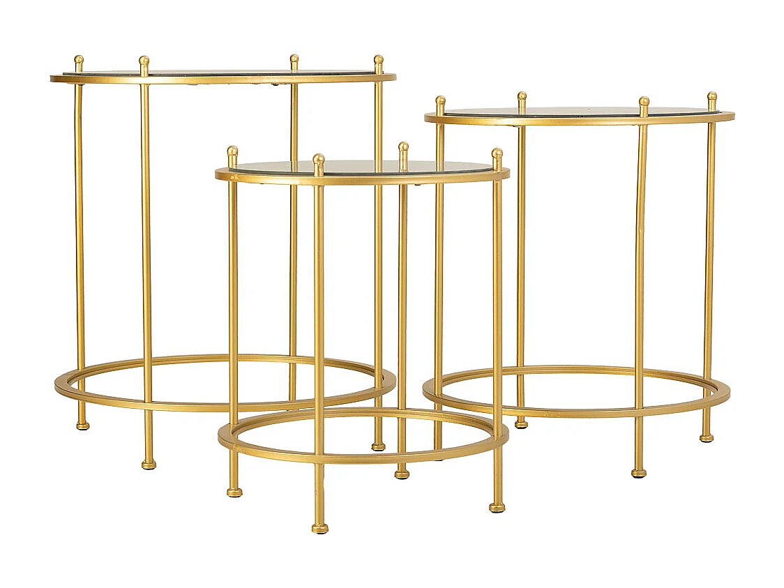 Set aus 3 goldenen Couchtischen aus Metall
