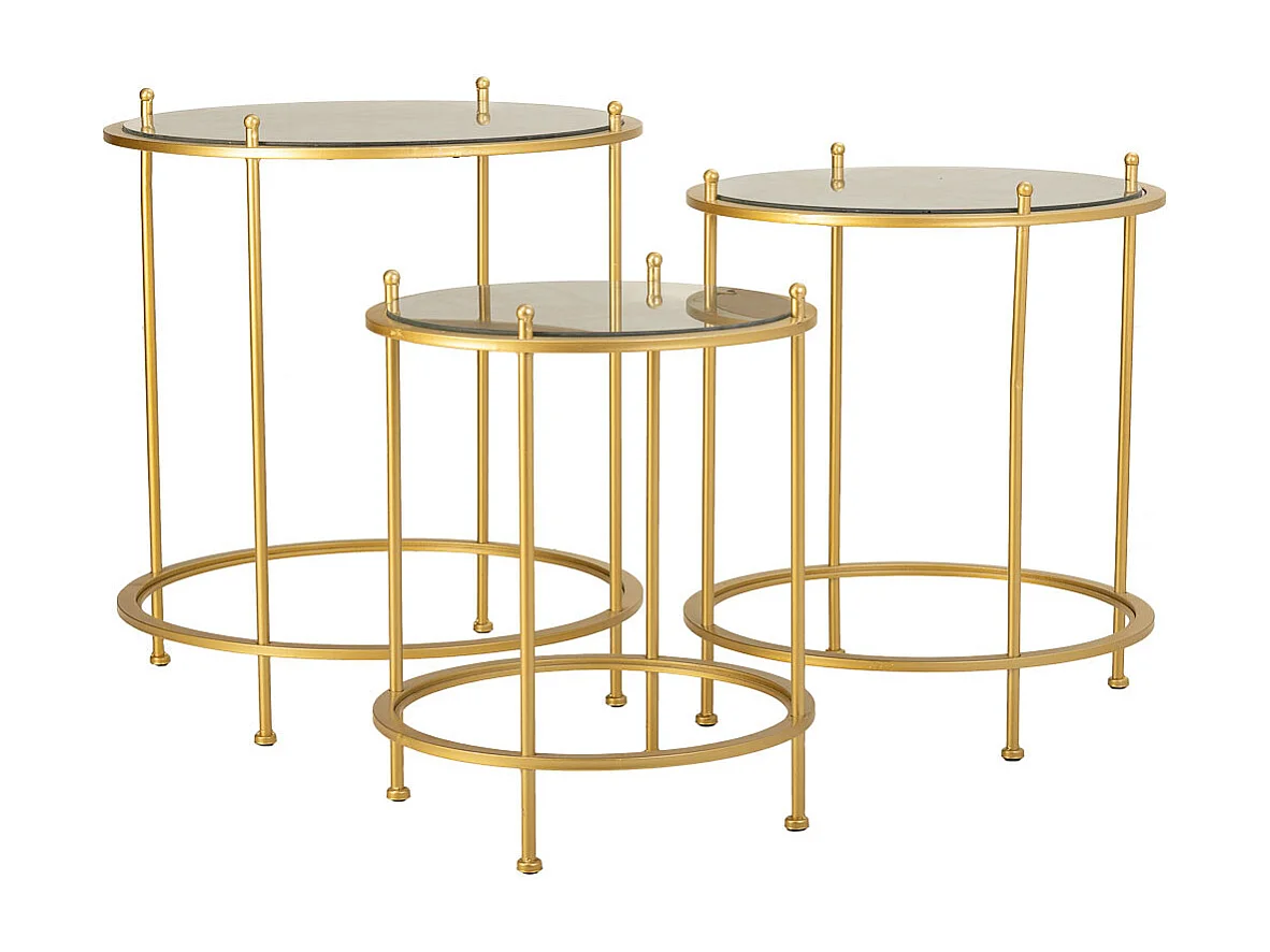 Set aus 3 goldenen Couchtischen aus Metall