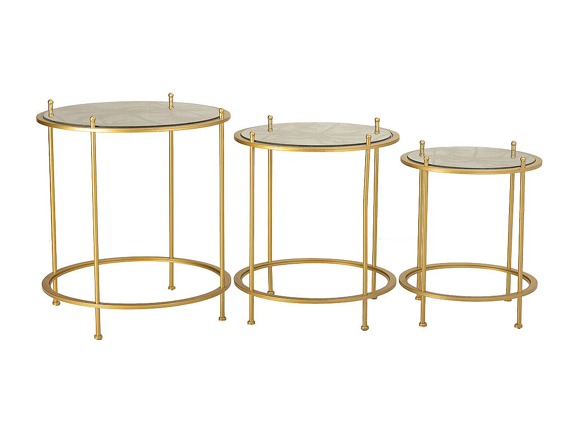 Set aus 3 goldenen Couchtischen aus Metall