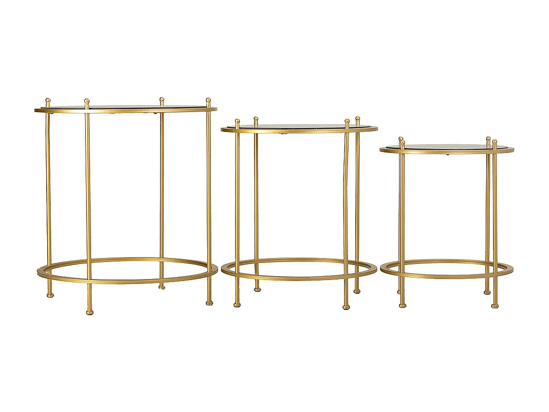 Set aus 3 goldenen Couchtischen aus Metall
