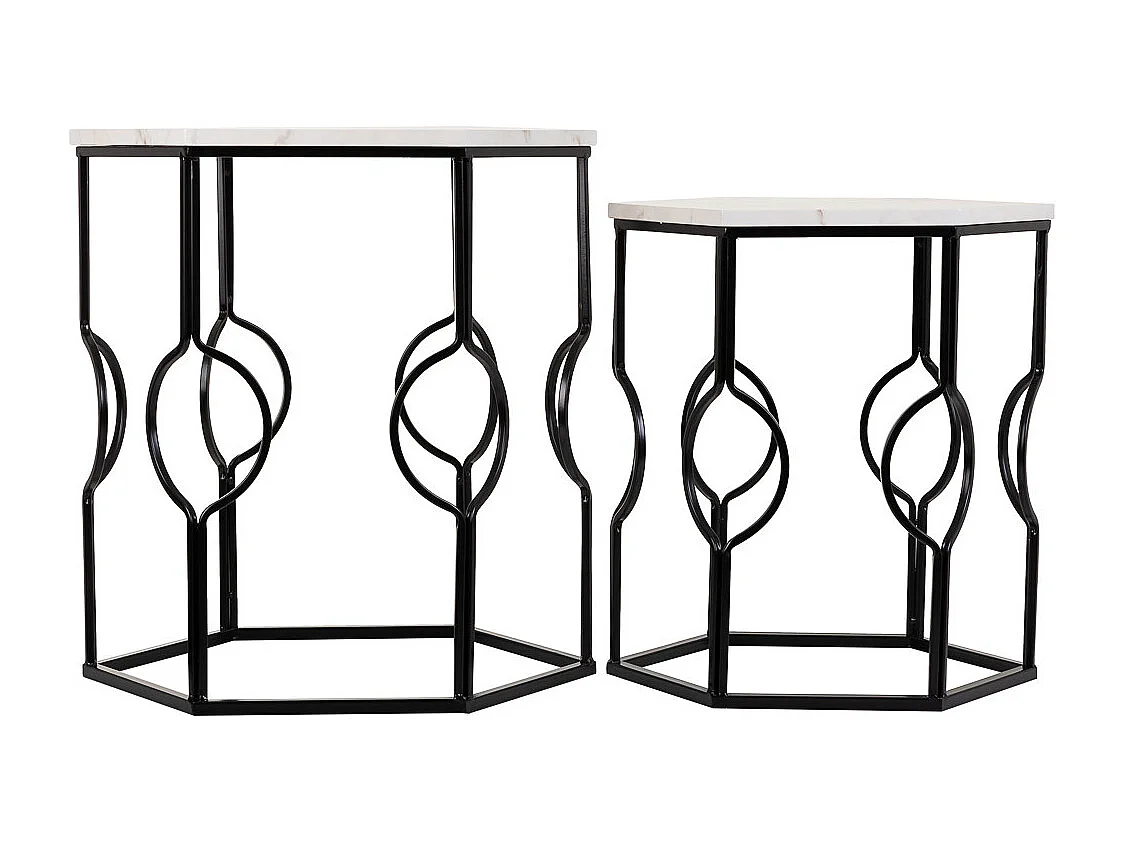 Set 2 tavoli metallo bianco e nero