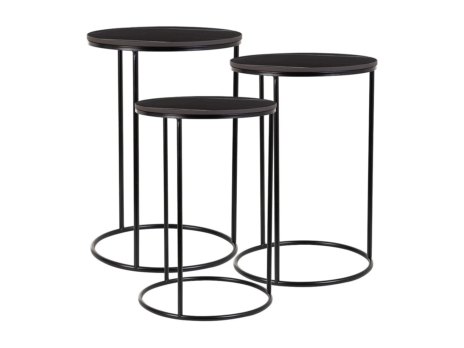 Set tavoli 3 pezzi metallo nero 29x29x46h-34x34x52h-39x39x57h cm