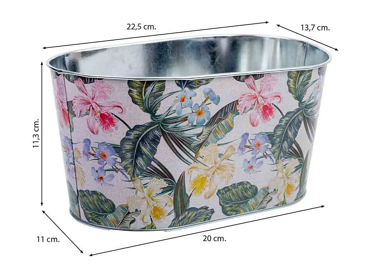 Cesto metálico estampado com flores 22,5x13,7x11,3 B20x11