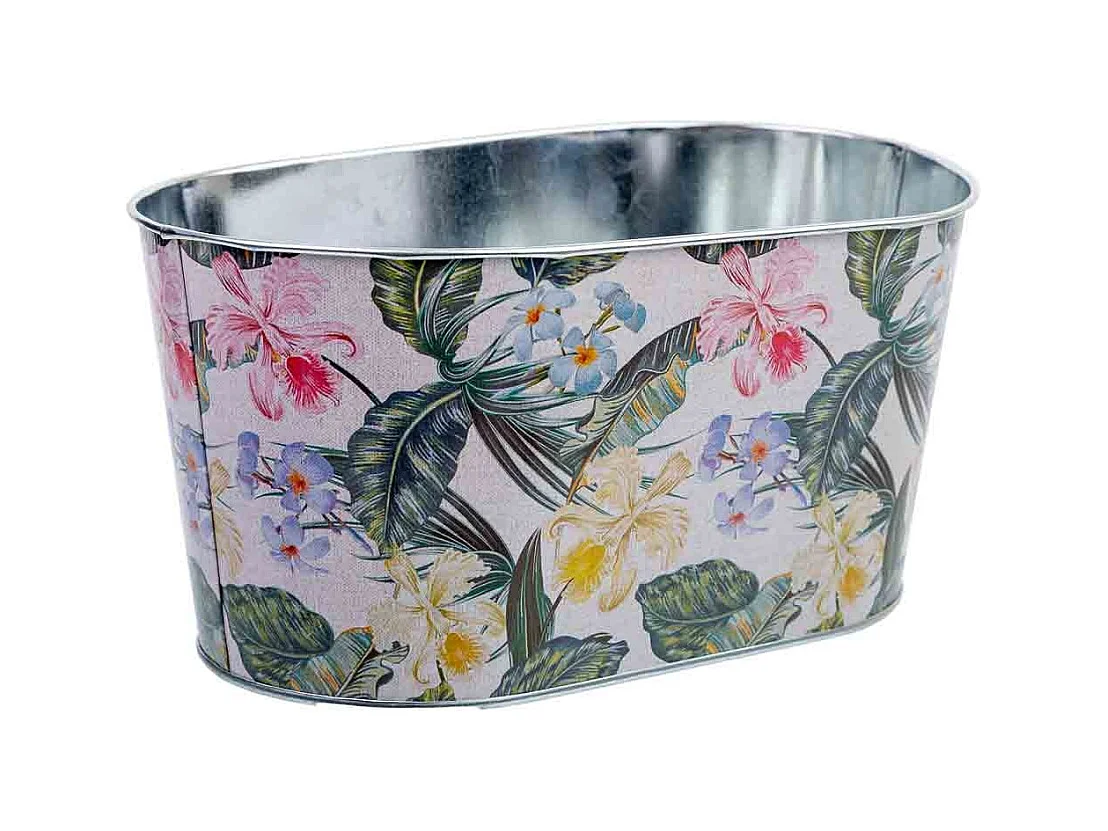Cestino in metallo stampato a fiori 22,5x13,7x11,3 B20x11