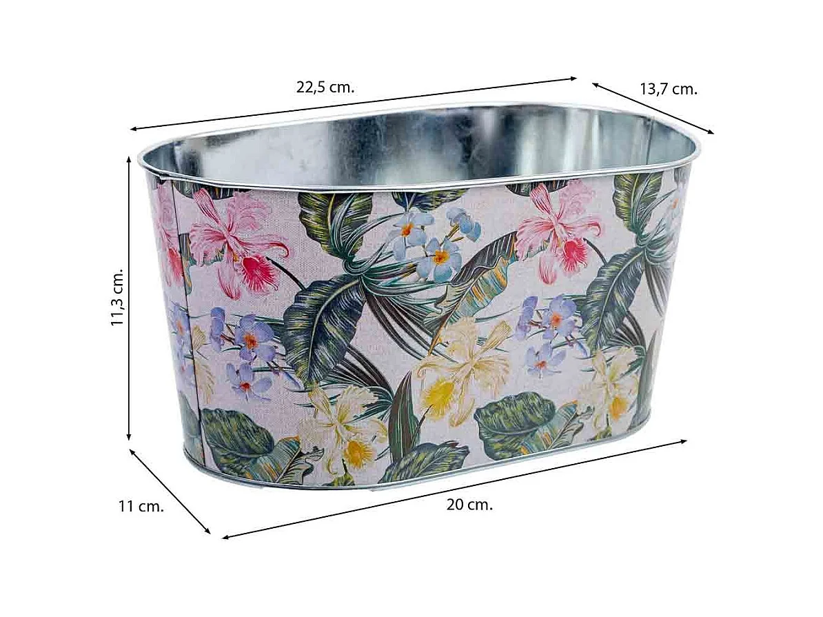 Cestino in metallo stampato a fiori 22,5x13,7x11,3 B20x11