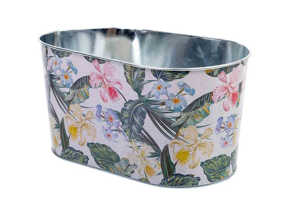 Cestino in metallo stampato a fiori 22,5x13,7x11,3 B20x11