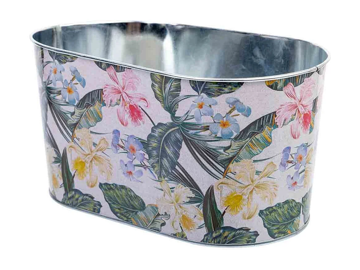Cestino in metallo stampato a fiori 22,5x13,7x11,3 B20x11