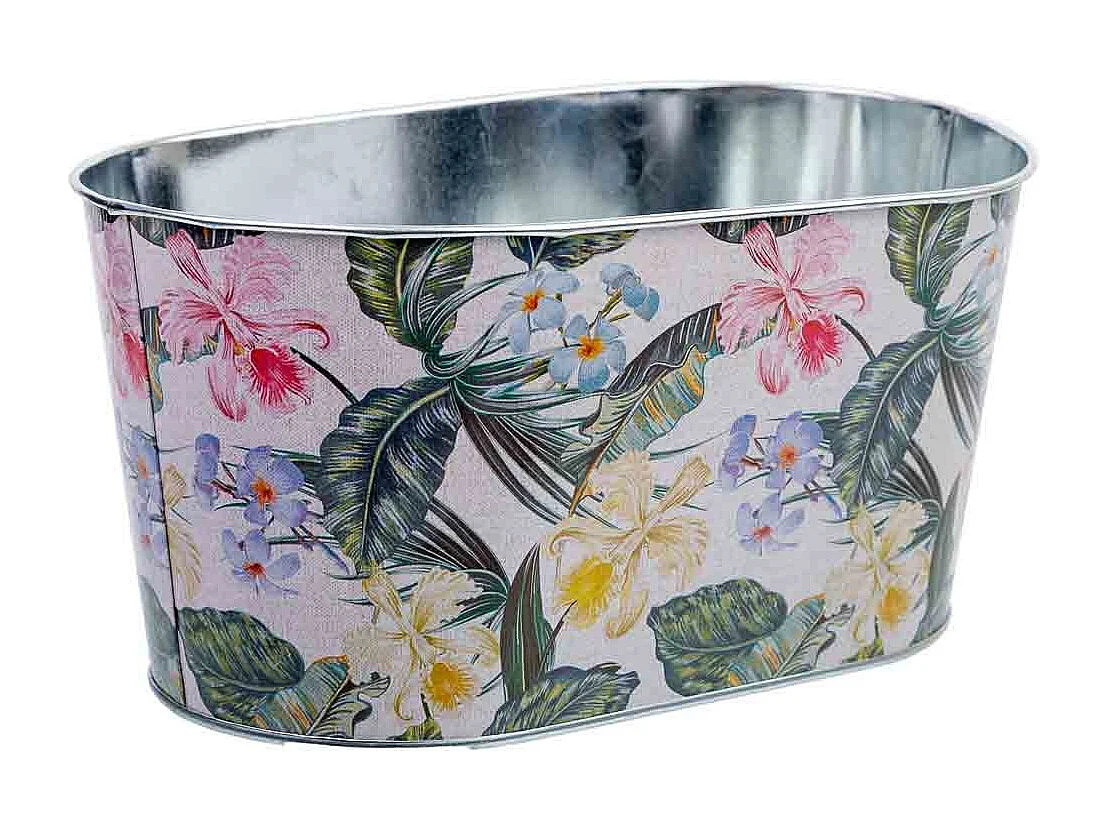 Cesto metálico estampado com flores 22,5x13,7x11,3 B20x11