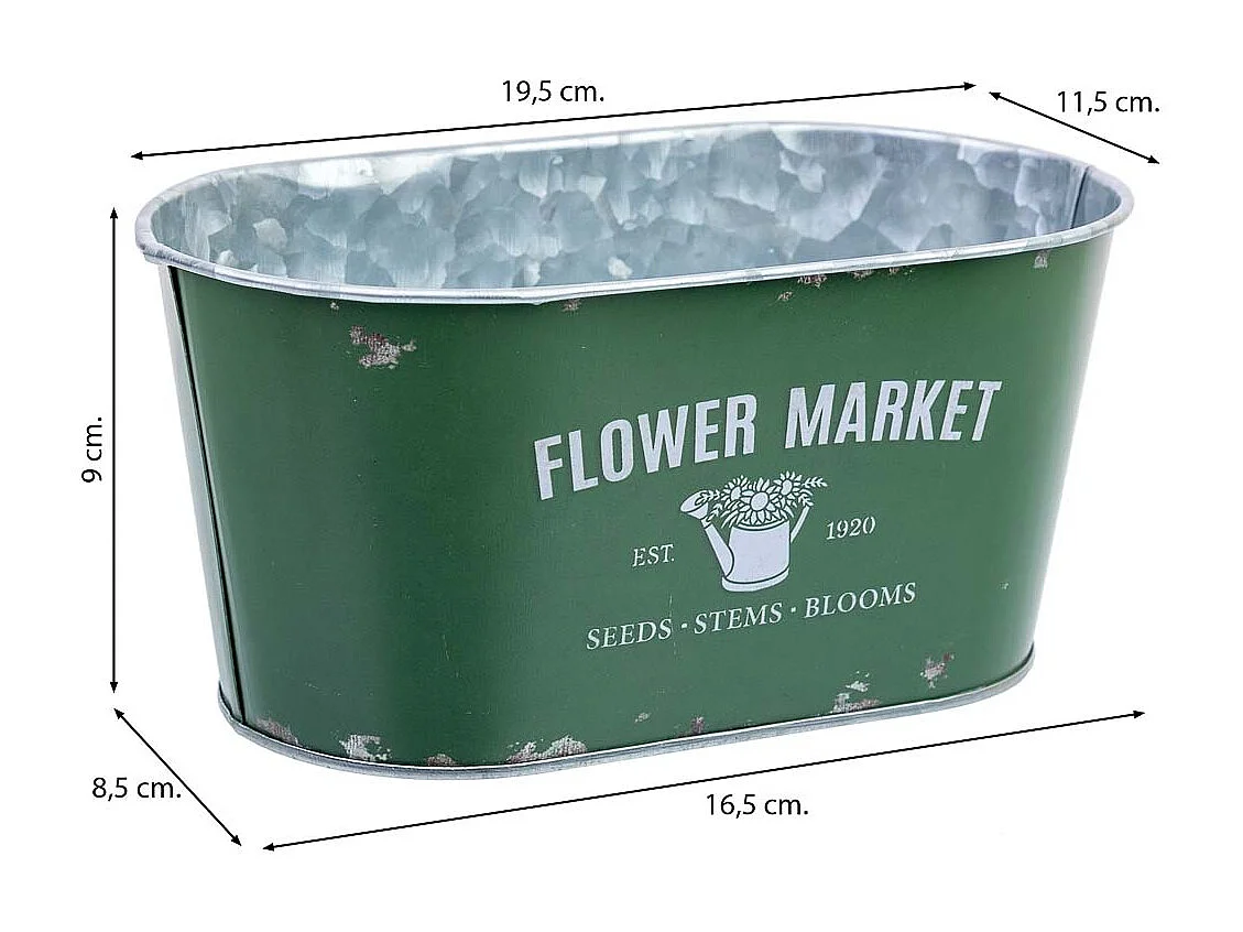 Panier en métal vert 19,5x11,5x9 B16,5x8,5