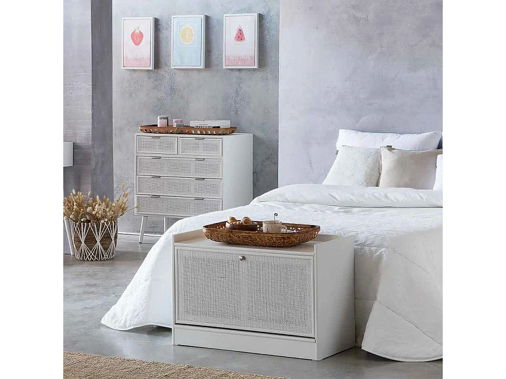 Banco para sapatos em madeira e malha branca 80x38x53