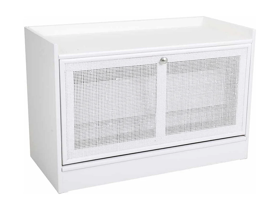 Banco para sapatos em madeira e malha branca 80x38x53