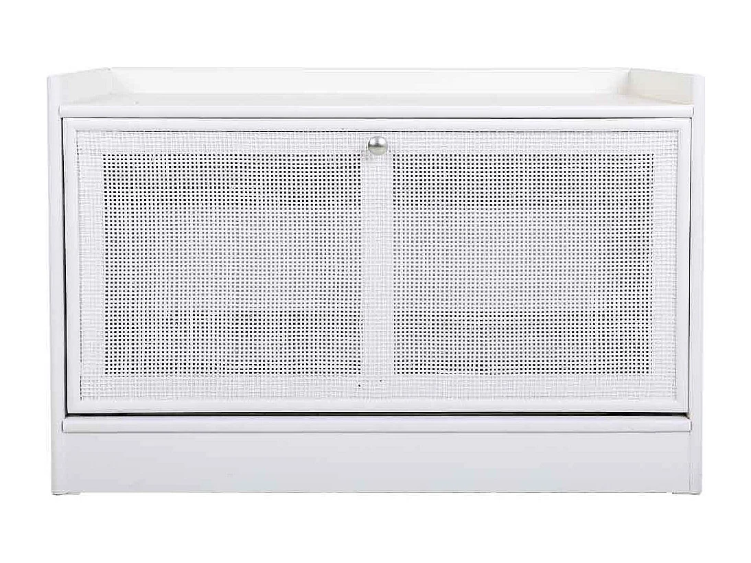 Banco para sapatos em madeira e malha branca 80x38x53