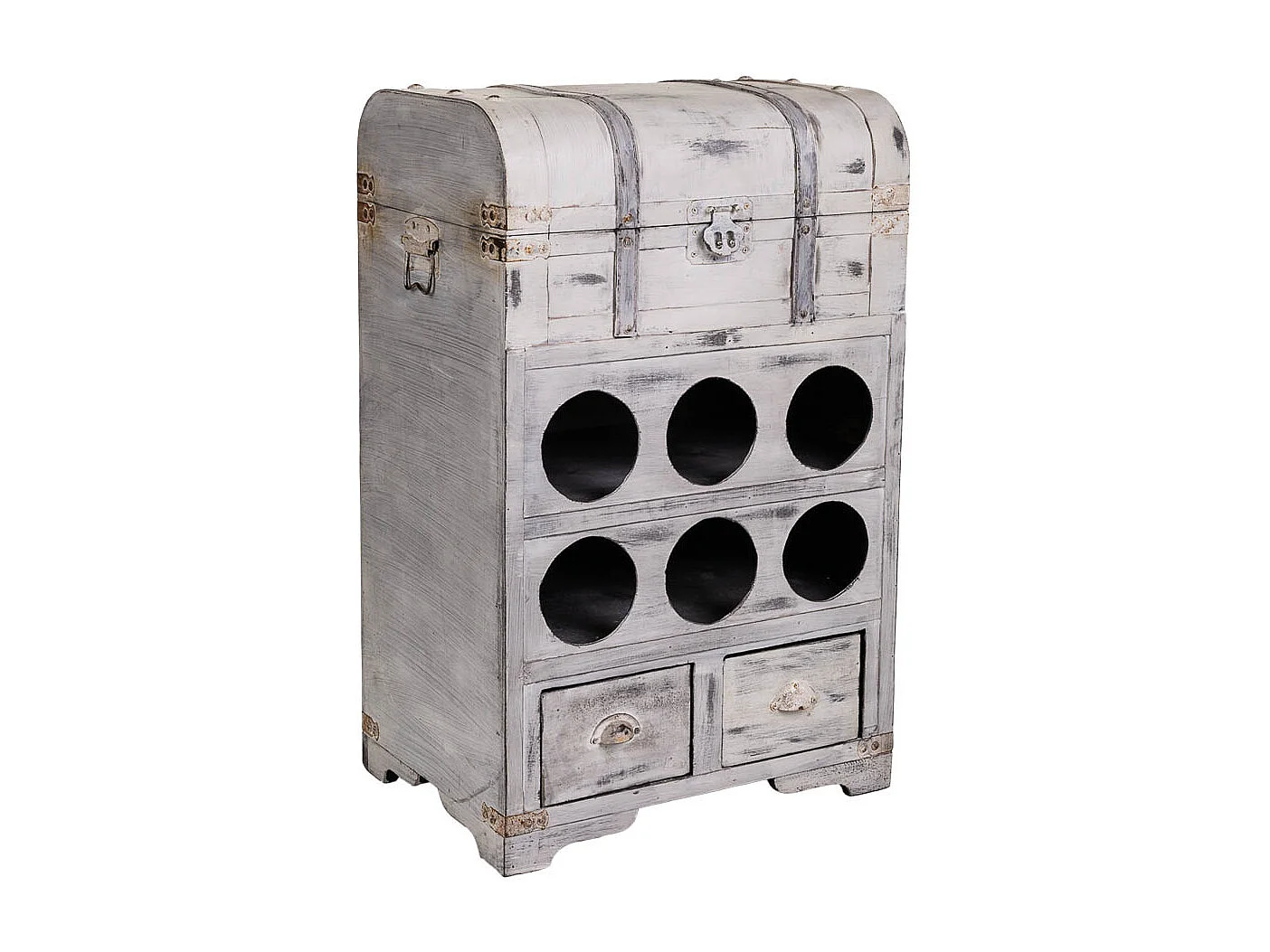 Baule portabottiglie in legno grigio 41x30x64h