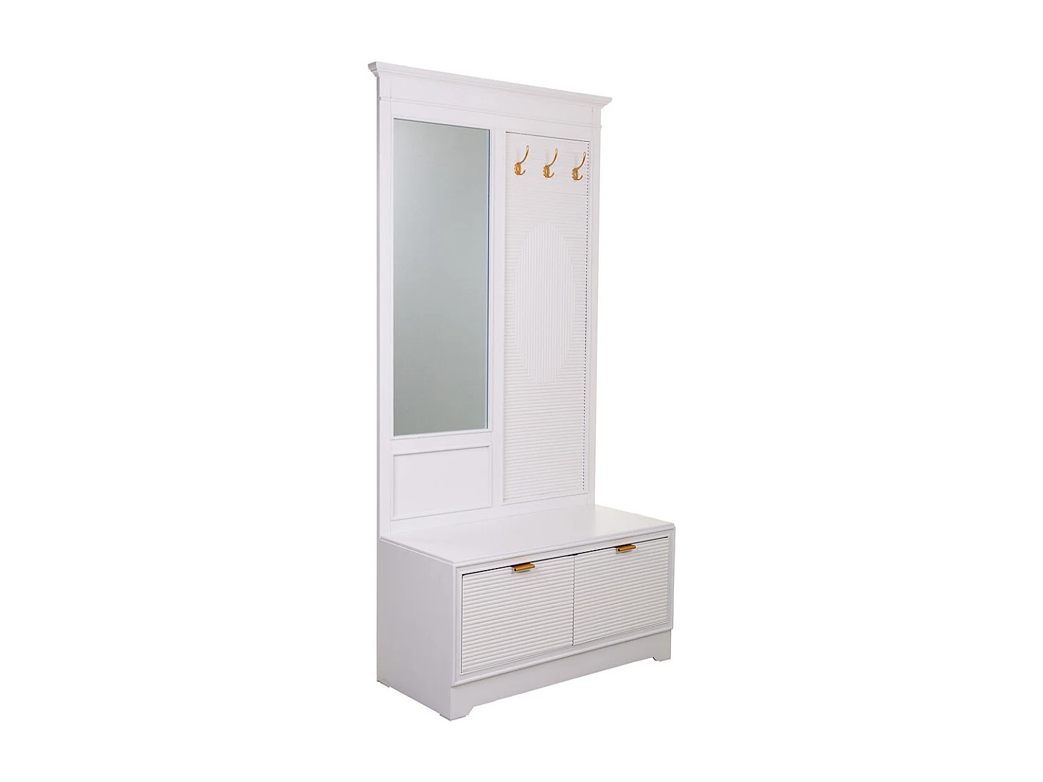 Hall de madeira com espelho branco 95x7x190 - 90x41x47