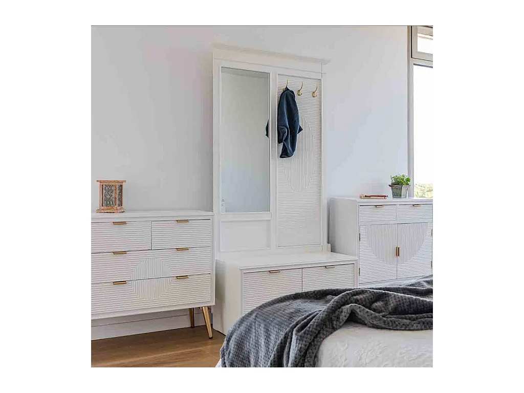 Console avec miroir en bois blanc 95x7x190h - 90x41x47h