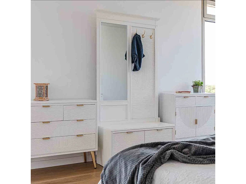 Console avec miroir en bois blanc 95x7x190h - 90x41x47h