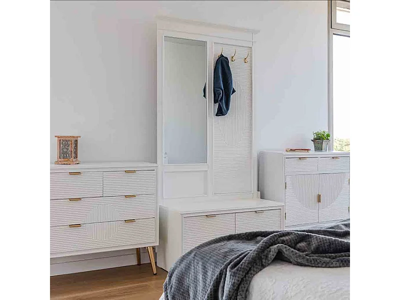 Hall de madeira com espelho branco 95x7x190 - 90x41x47