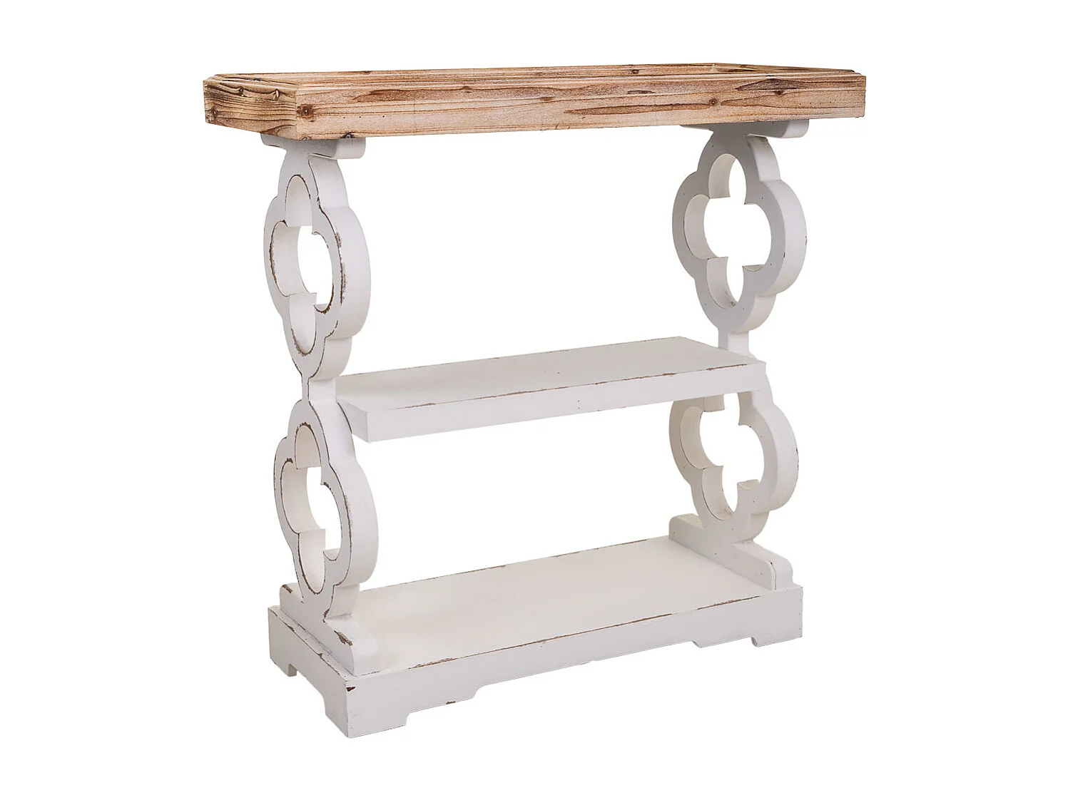 Mobile da ingresso in legno bianco intagliato 80x36x83h