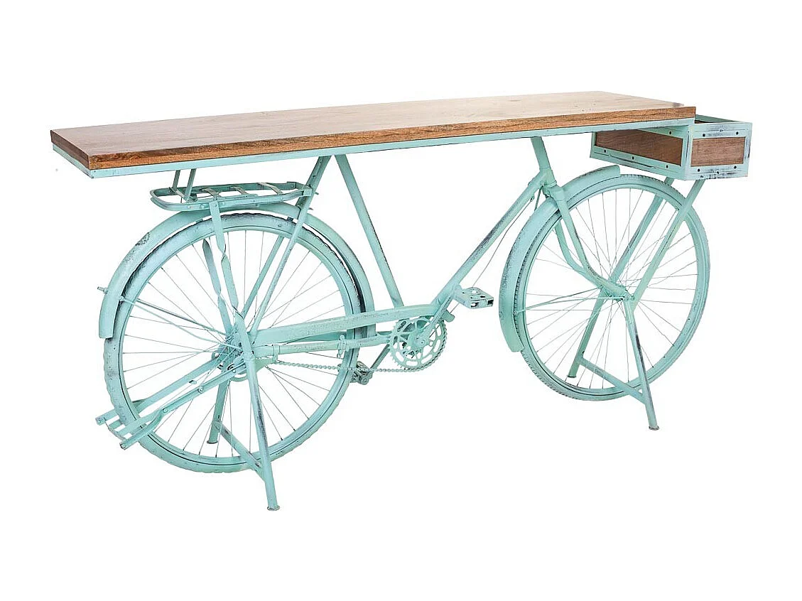 Meuble d'entrée en bois et métal laqué turquoise 198x50x94h