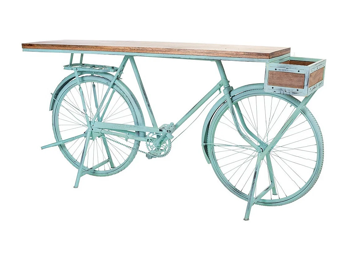 Meuble d'entrée en bois et métal laqué turquoise 198x50x94h