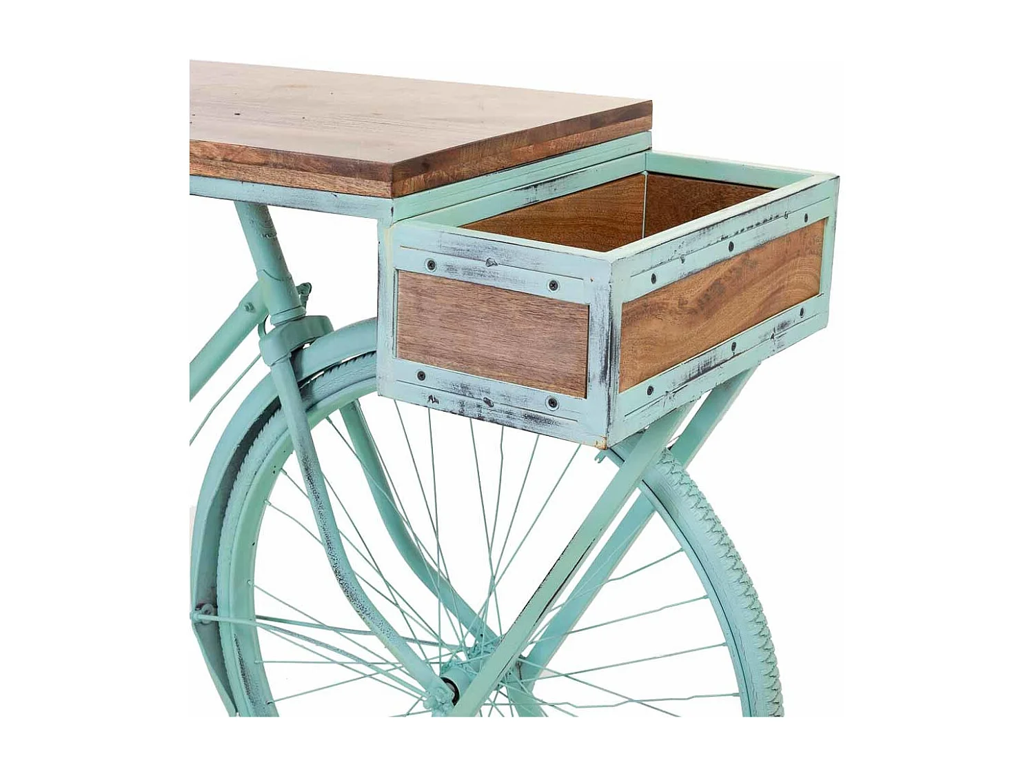 Meuble d'entrée en bois et métal laqué turquoise 198x50x94h