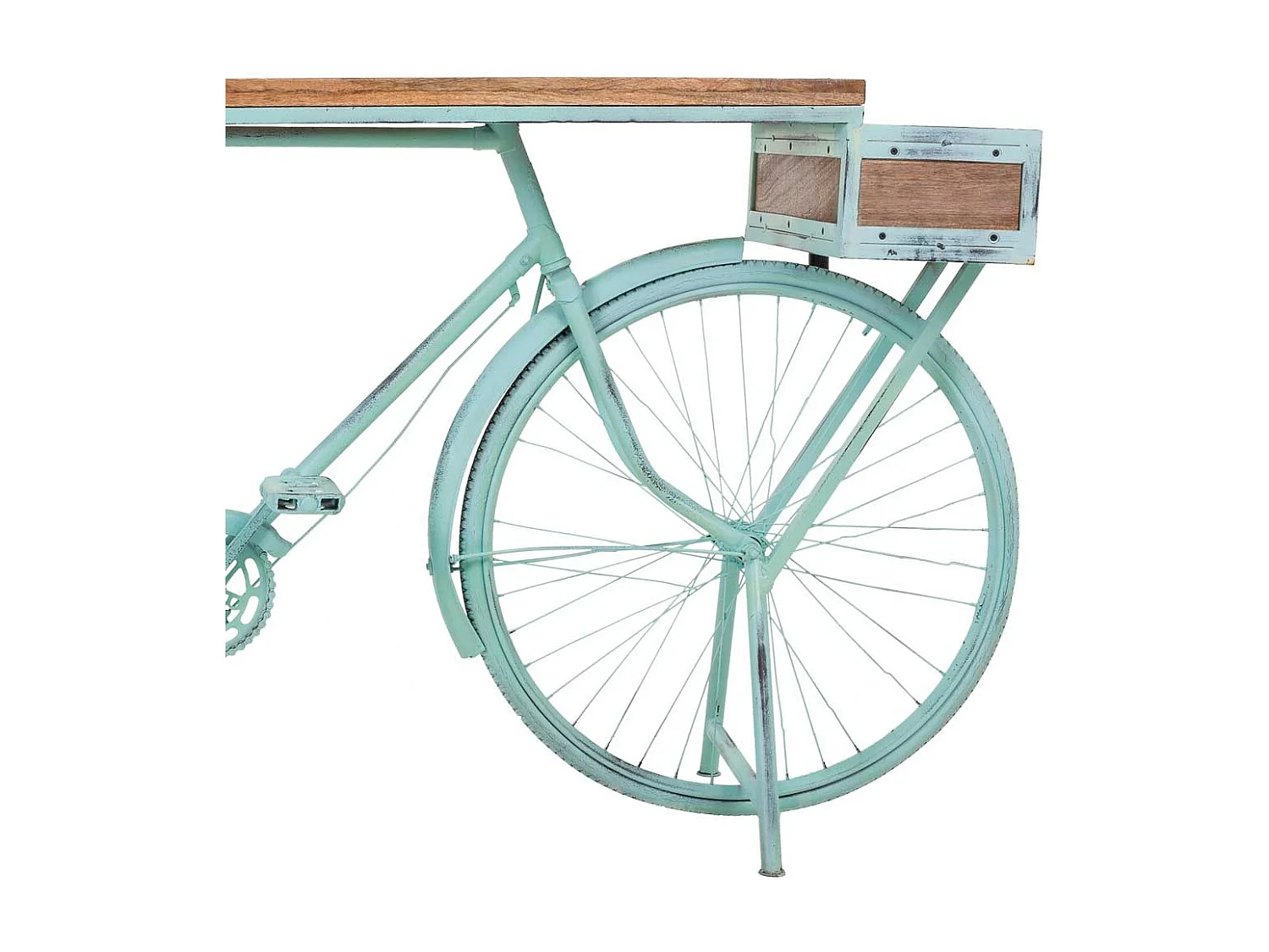 Recibidor-Consola  de madera y metal lacado turquesa 198x50x94