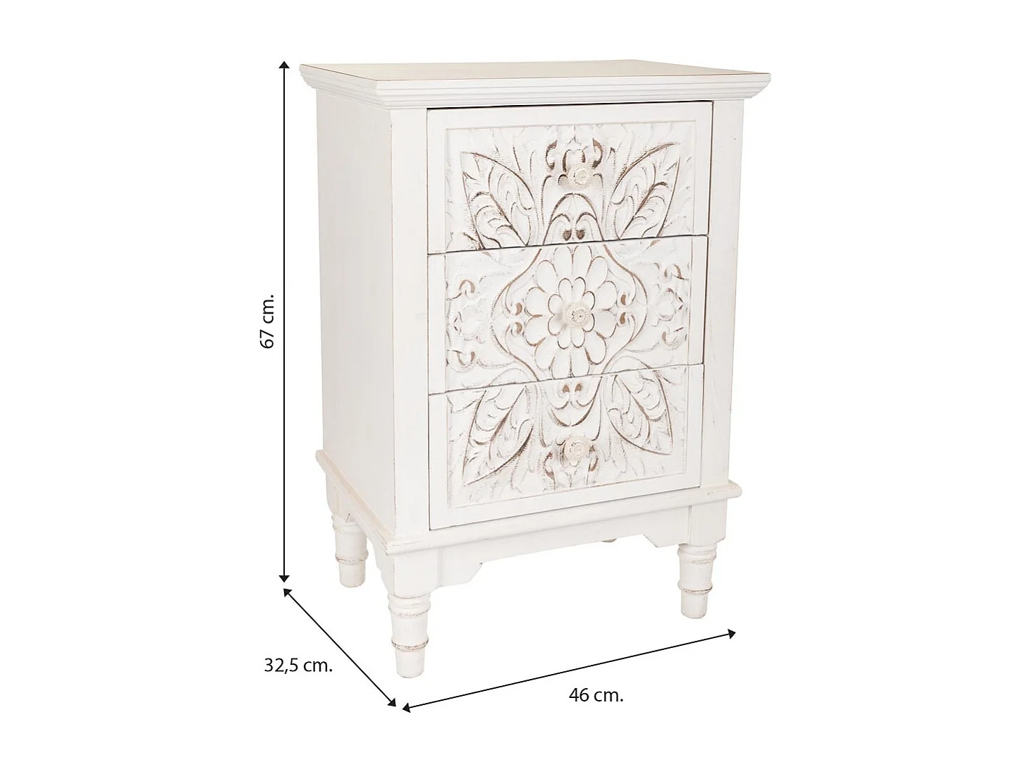Nachttisch aus weißem Holz, 46 x 32,5 x 67 cm