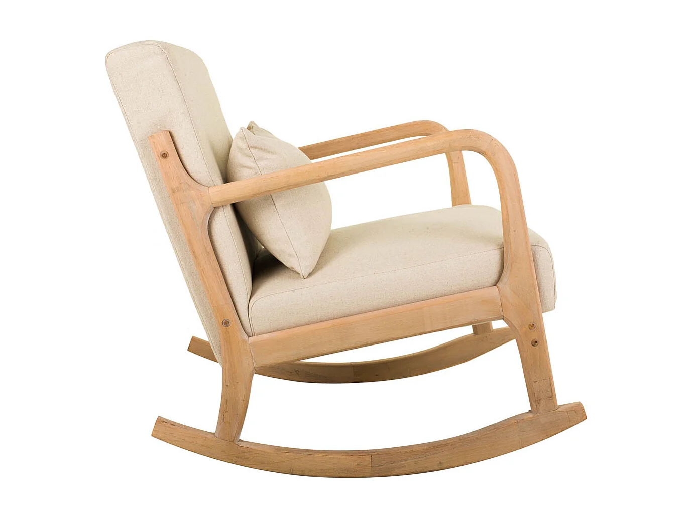 Cremefarbener, gepolsterter Schaukelsessel aus Holz, 66 x 88 x 47/78 h cm