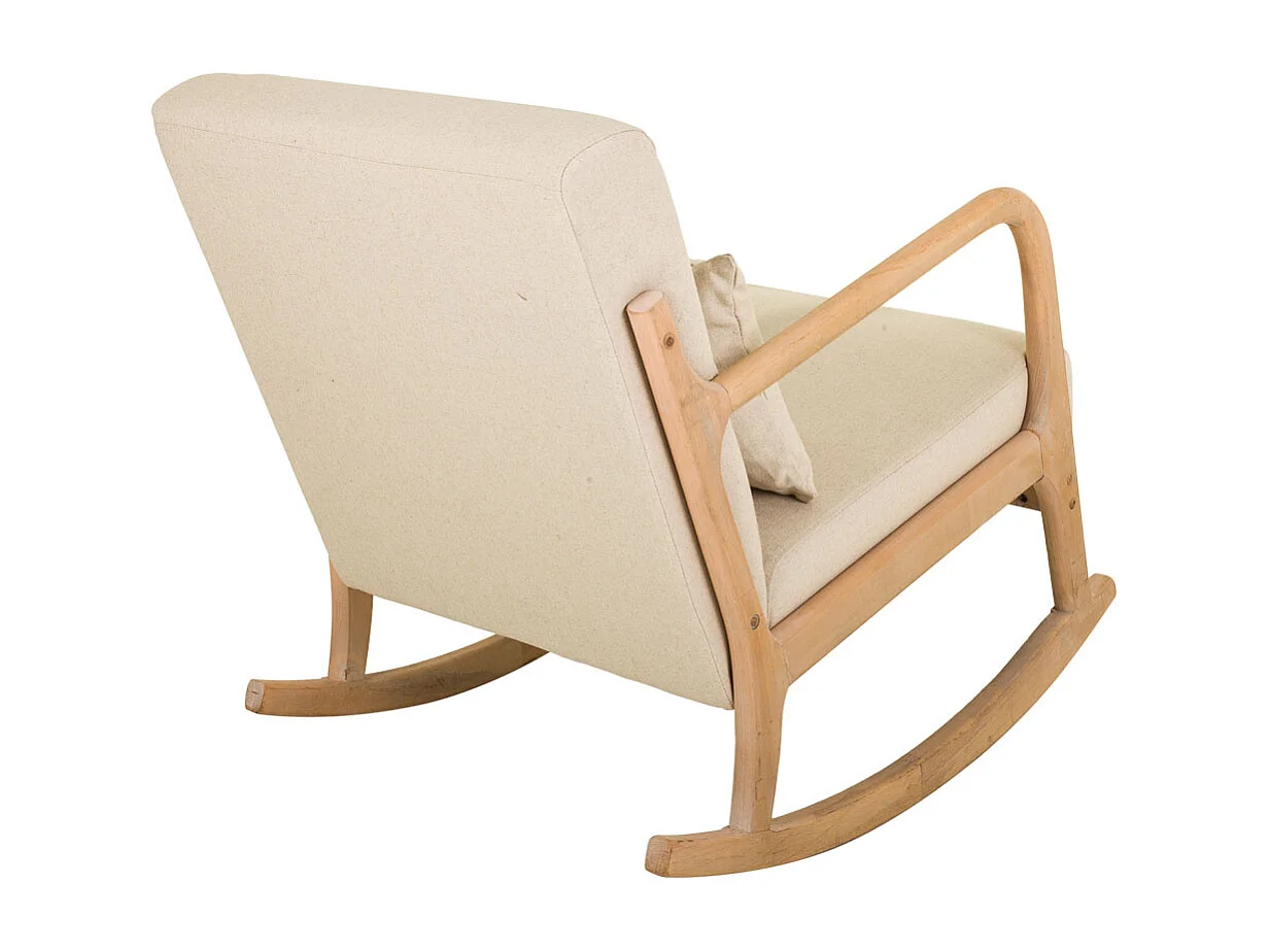 Cremefarbener, gepolsterter Schaukelsessel aus Holz, 66 x 88 x 47/78 h cm