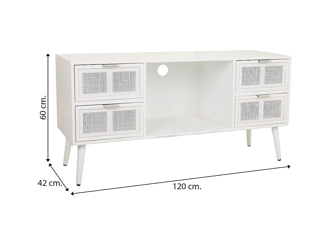 Meuble bas en bois et treillis blanc 120x42x60h