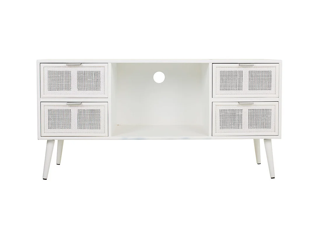 Mobile base in legno bianco e rete 120x42x60h