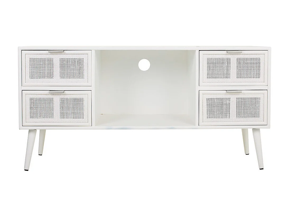 Mueble bajo de madera y rejilla blanco 120x42x60