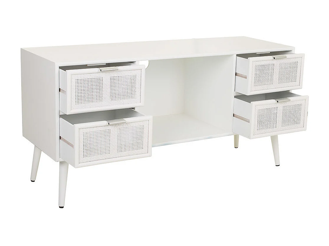 Mueble bajo de madera y rejilla blanco 120x42x60