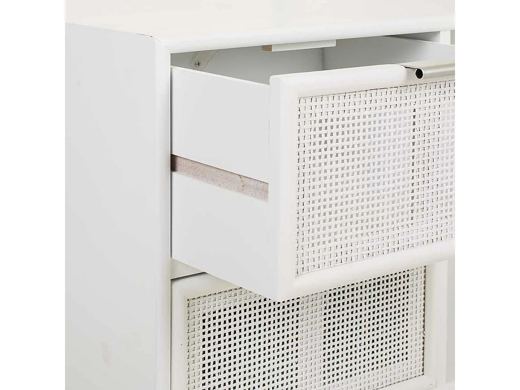 Mueble bajo de madera y rejilla blanco 120x42x60