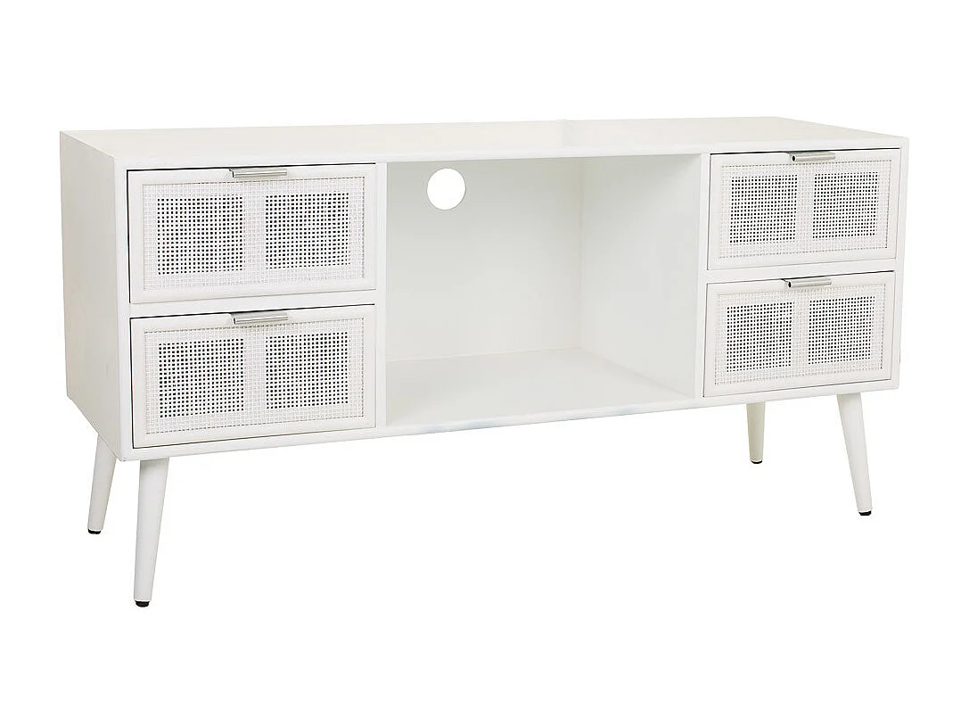 Mobile base in legno bianco e rete 120x42x60h