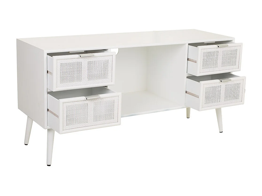 Mobile base in legno bianco e rete 120x42x60h