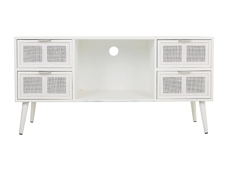 Unterschrank aus weißem Holz und Gitter, 120 x 42 x 60 cm