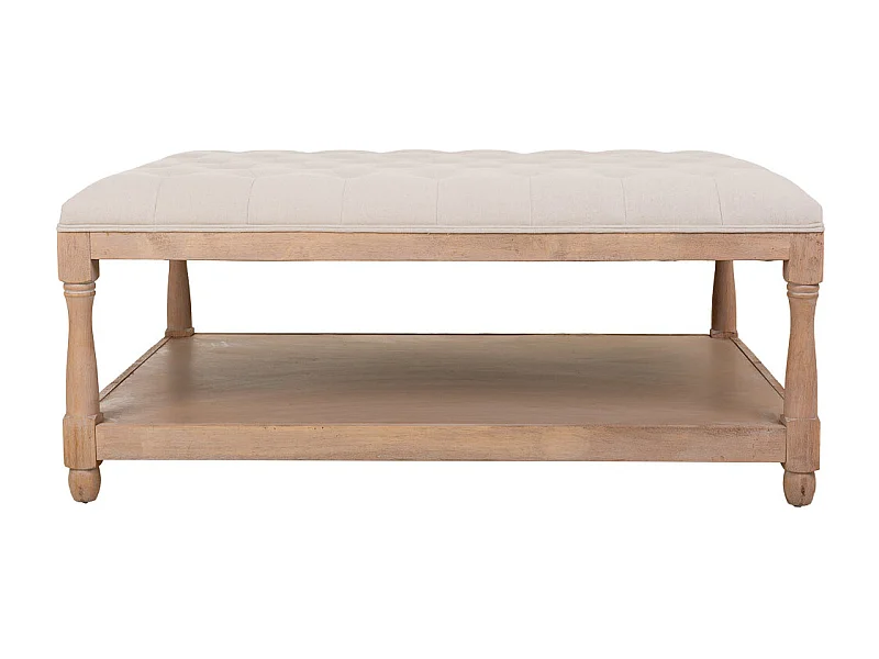 Banco de madeira estofado creme 110x78x48