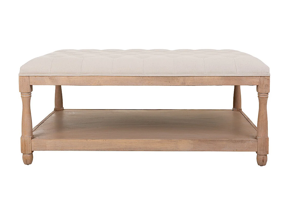 Banco de madeira estofado creme 110x78x48