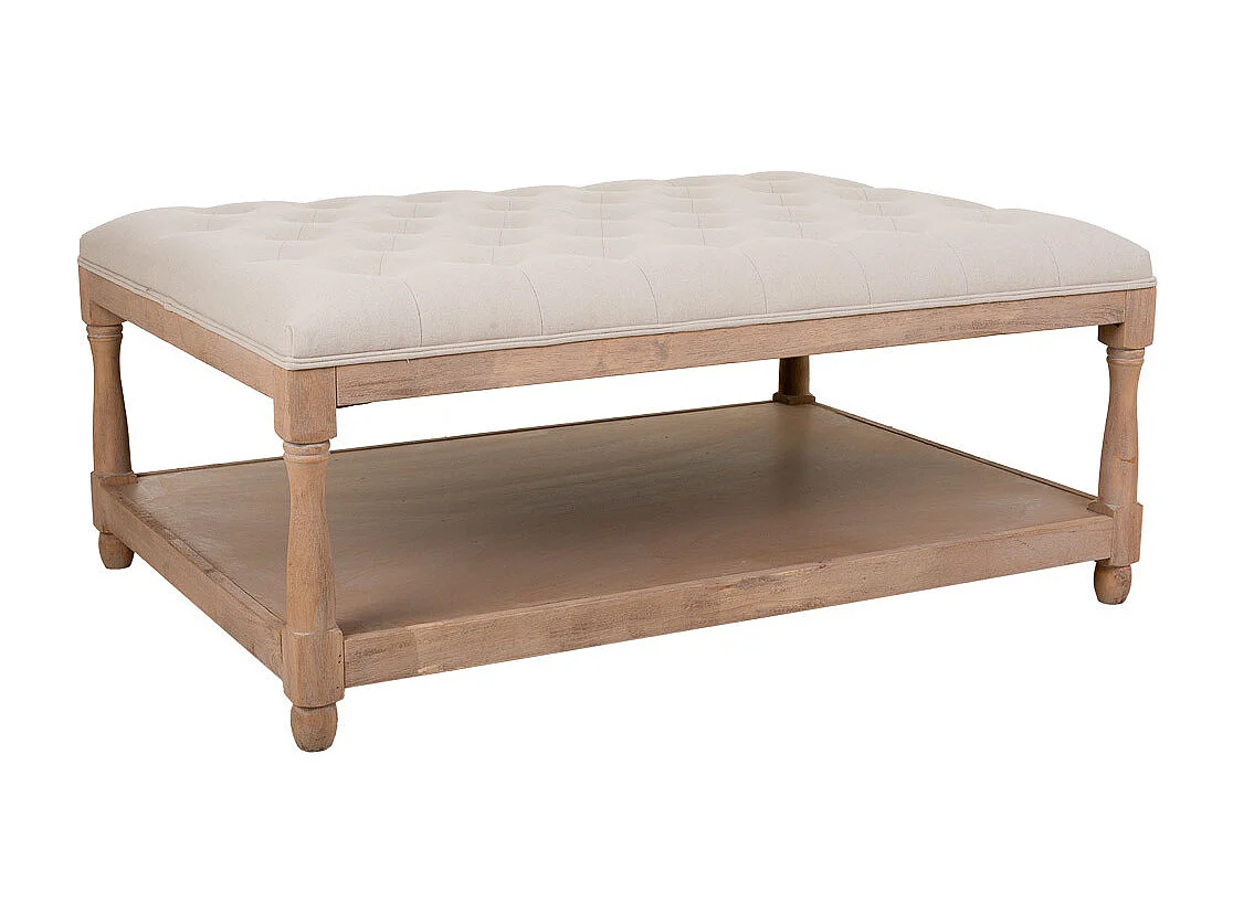 Banco de madeira estofado creme 110x78x48