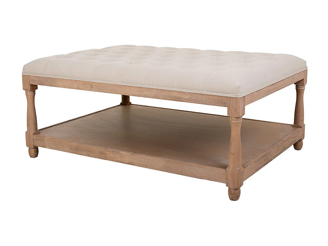 Banco de madeira estofado creme 110x78x48