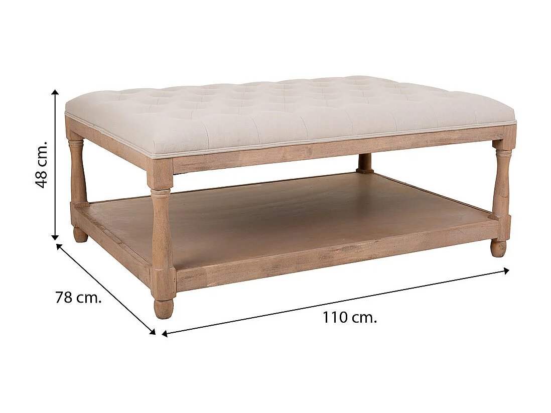 Banco de madeira estofado creme 110x78x48
