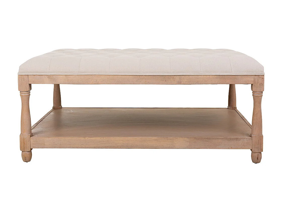 Banqueta de madera tapizada color crema 110x78x48