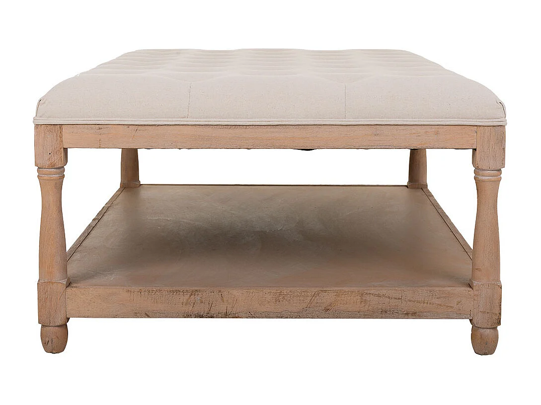 Banqueta de madera tapizada color crema 110x78x48