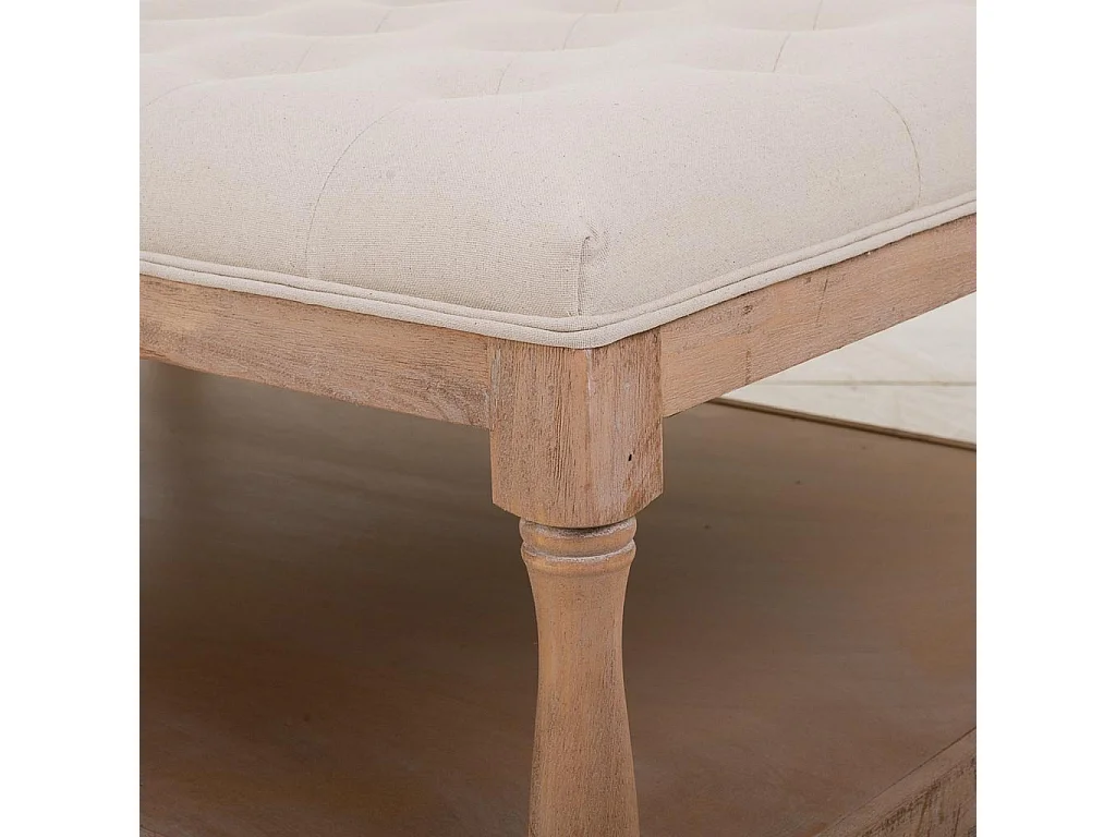 Banqueta de madera tapizada color crema 110x78x48