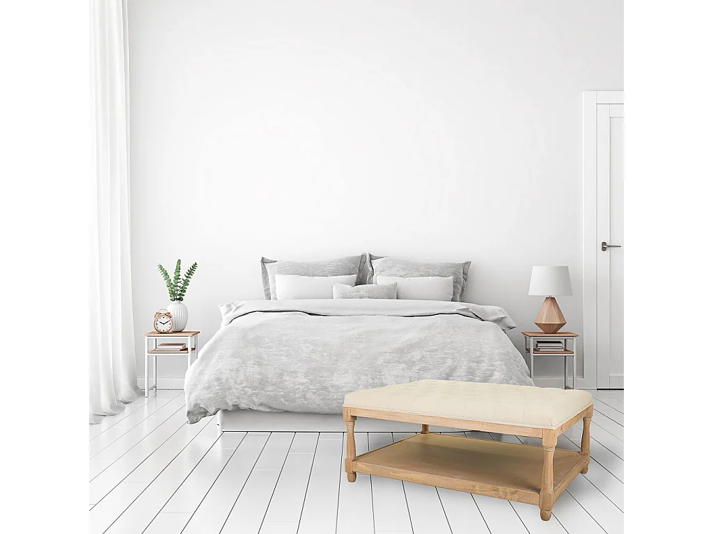 Banco de madeira estofado creme 110x78x48