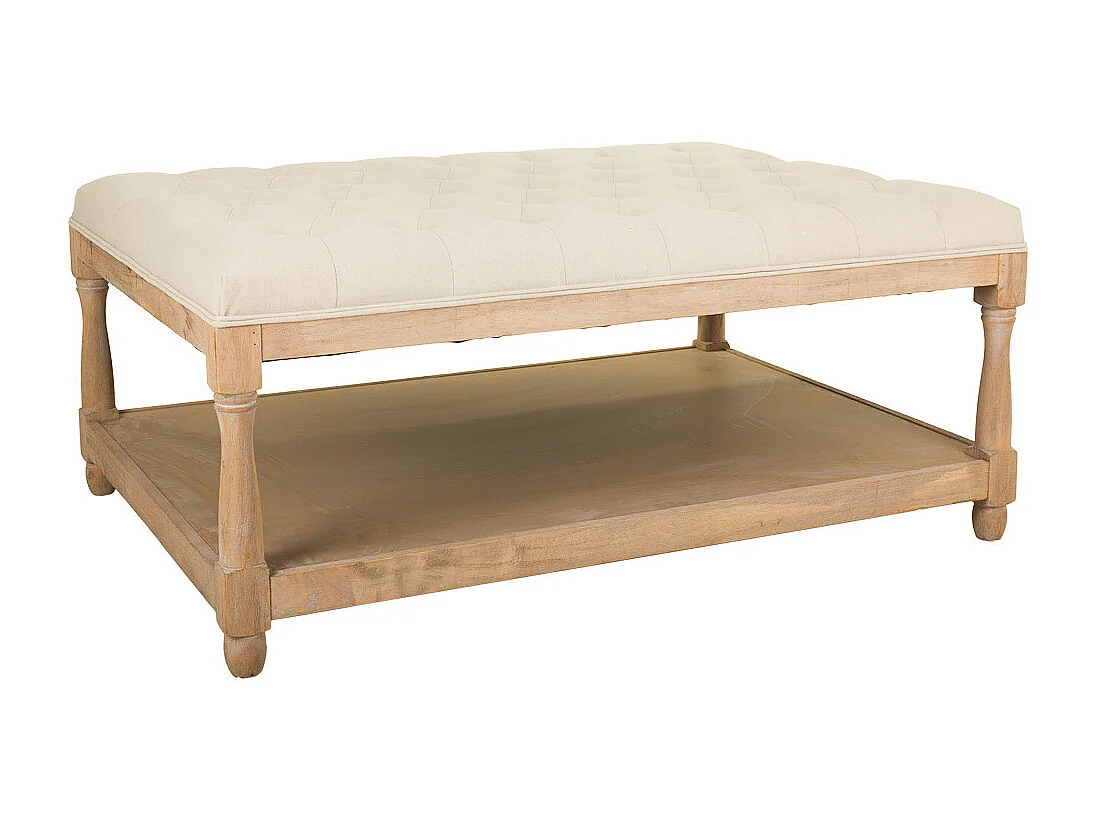 Banco de madeira estofado creme 110x78x48