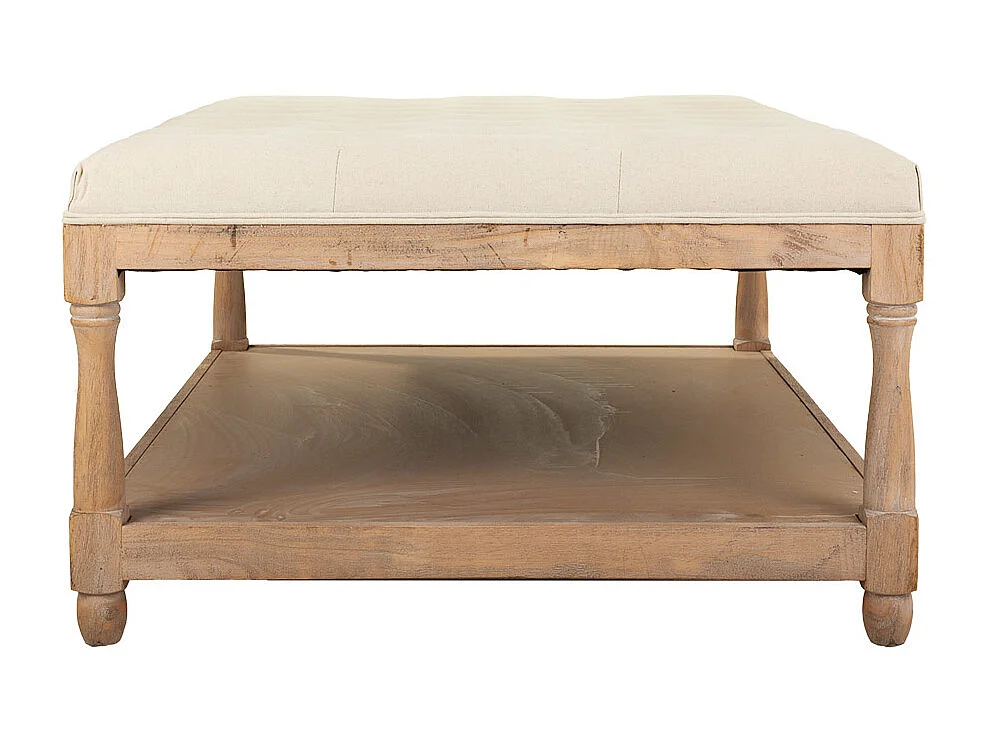 Banco de madeira estofado creme 110x78x48